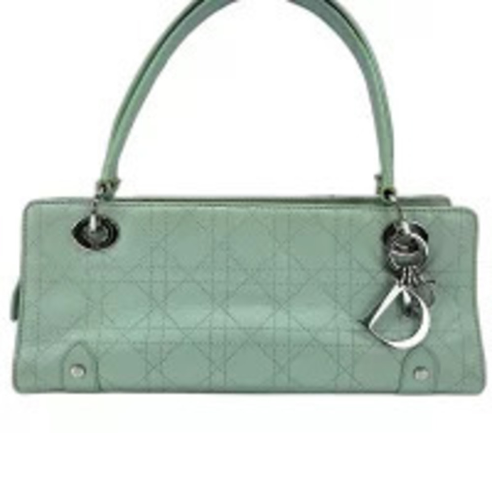 Christian Dior Cannage Quilted Handbag Leather Green